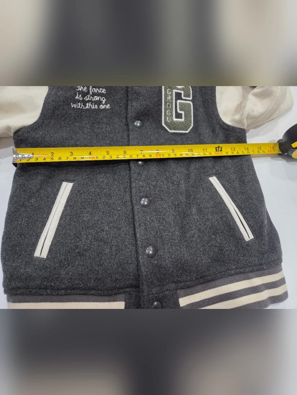 GAP× STAR WARS Kids Varsity Jacket with Green Hood - Grey & Cream sz.5